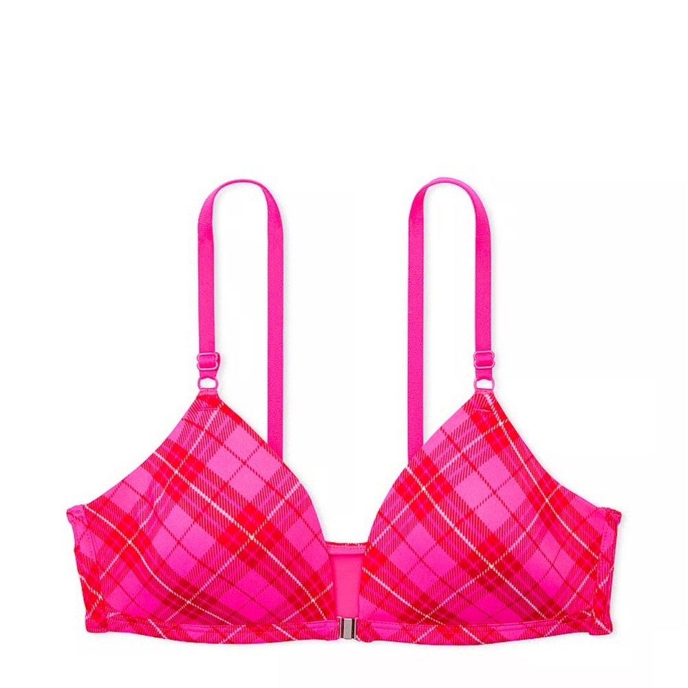 PINK Victoria’s Secret pink red Plaid Women's Bra magnetic front clasp 36DD